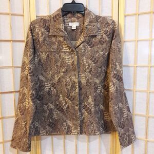 Christopher & Banks Jacket Beige Brown Leaf Print